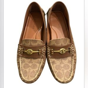 Coach Tan and Gold Signature Loafers
